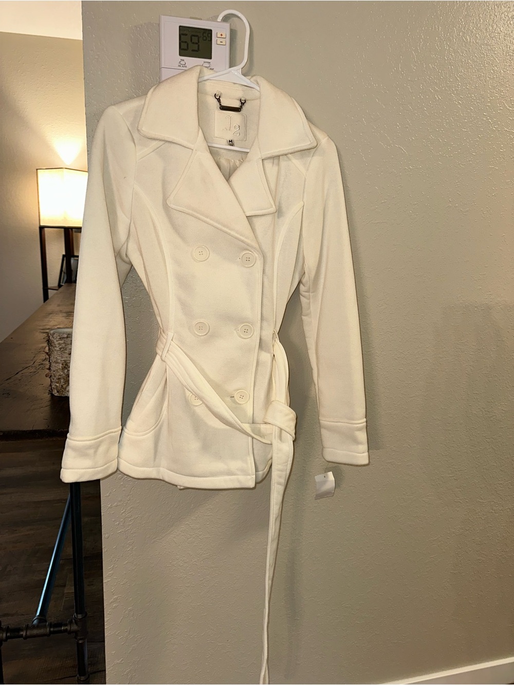 Kohl's Cream Double-Breasted Belted Trench Coat